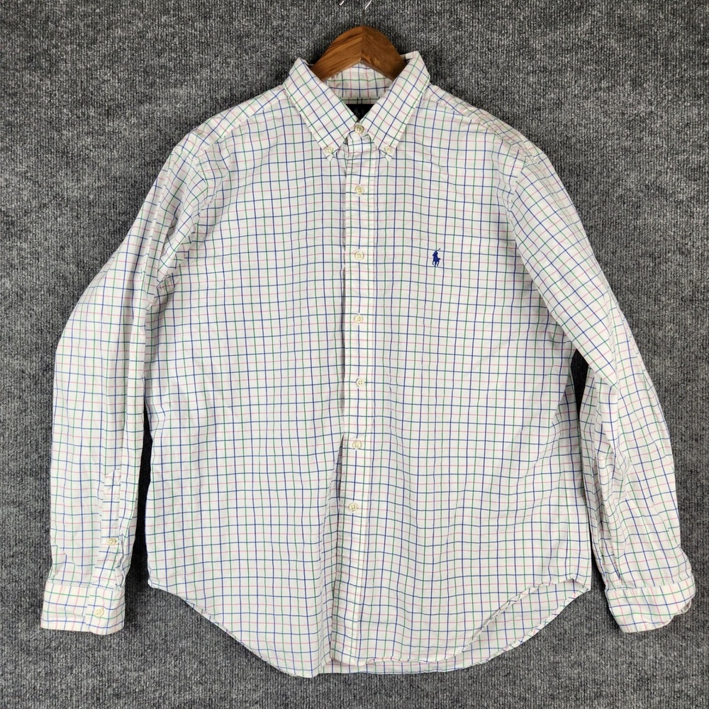 Polo Ralph Lauren Shirt Classic Fit Button Down XL White Pink Blue Check Mens
